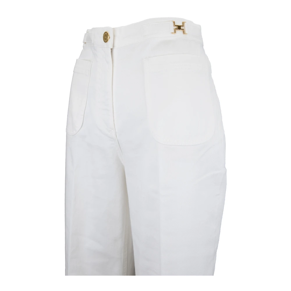 Elisabetta Franchi Ritssluiting Knoop Wijde Pijp Jeans White Dames