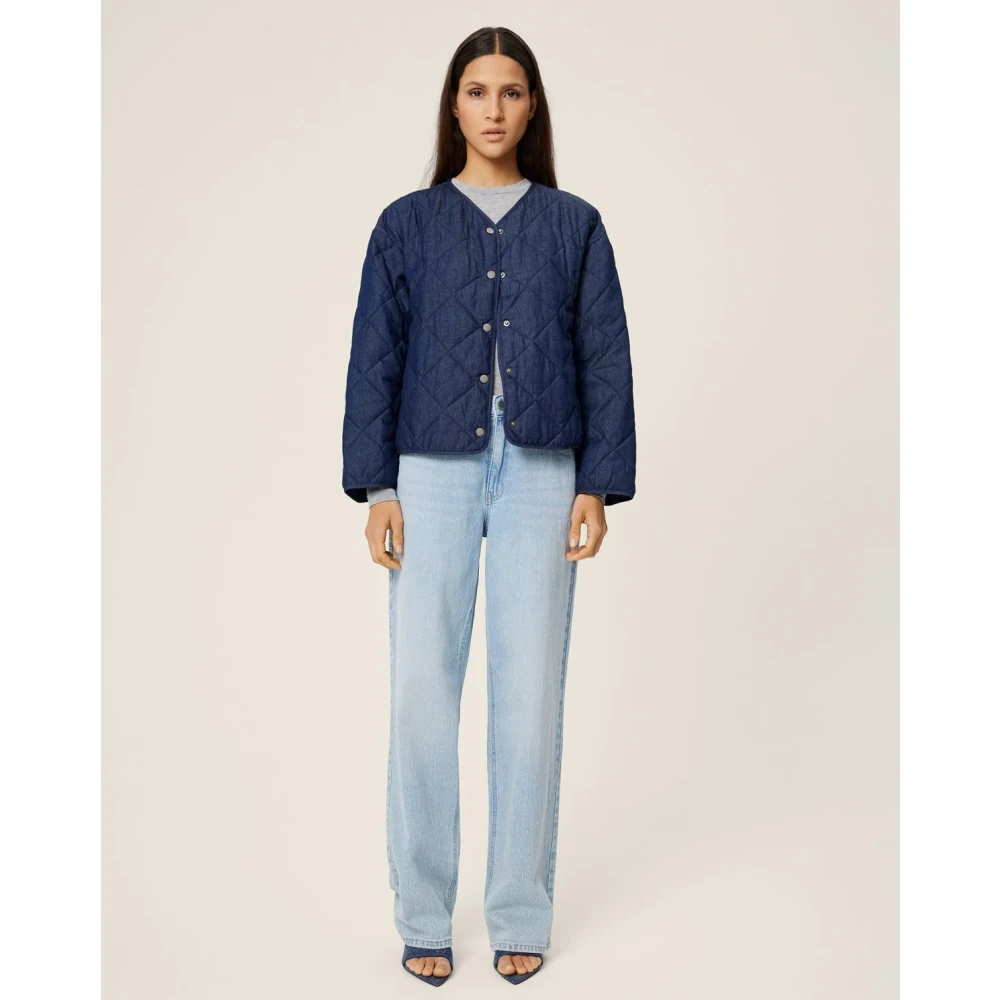 moss copenhagen Blauwe Denim Gewatteerde Lysandra Jas Blue Dames