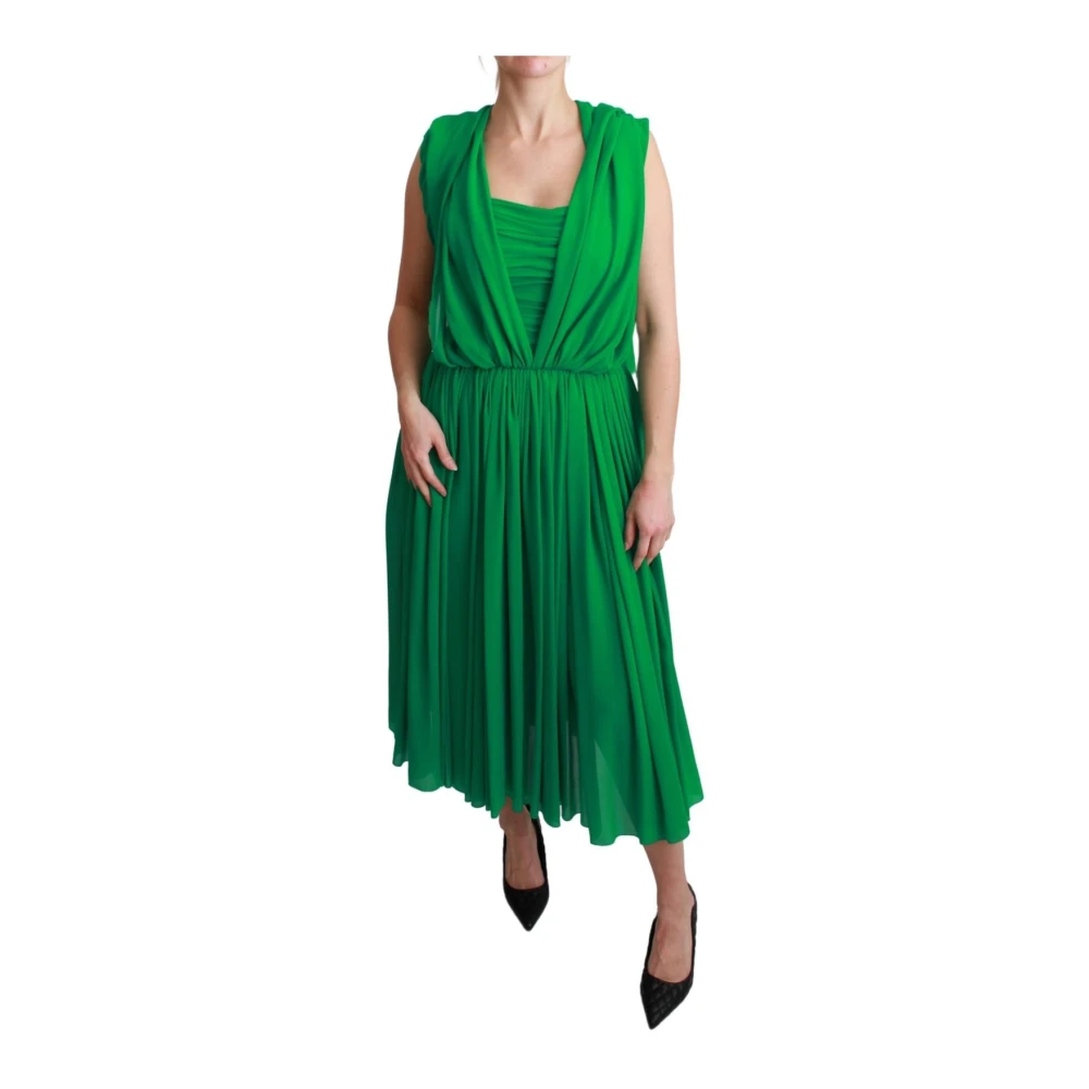 Dolce & Gabbana Women's Green Silk Pleated Maxi Dress