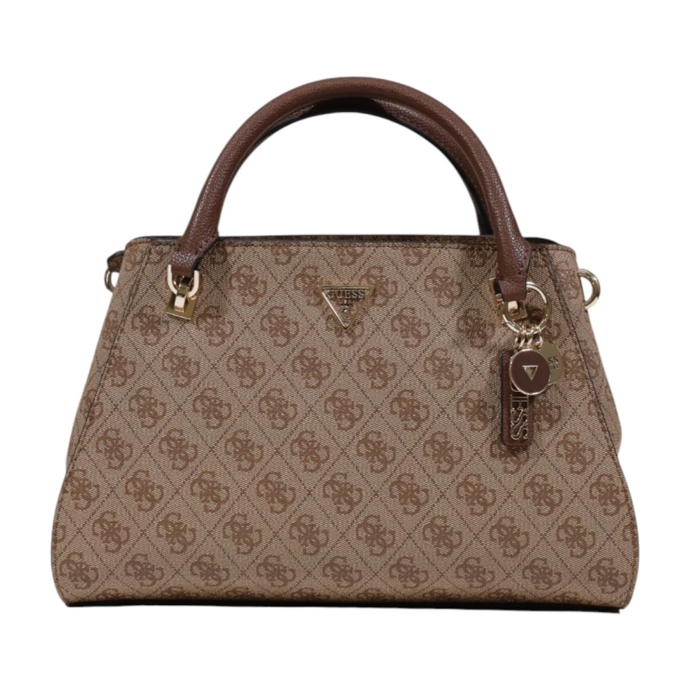 Guess Women's Brown Structured Luxury Satchel With Golden Details - Handbags - One Size - Bags