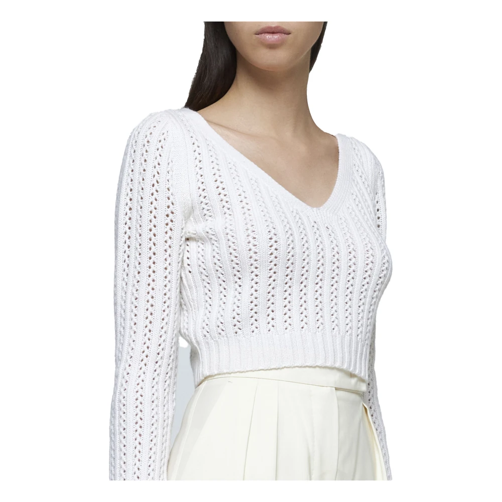 Max Mara Vanilla Crochet V-Neck Sweater White Dames