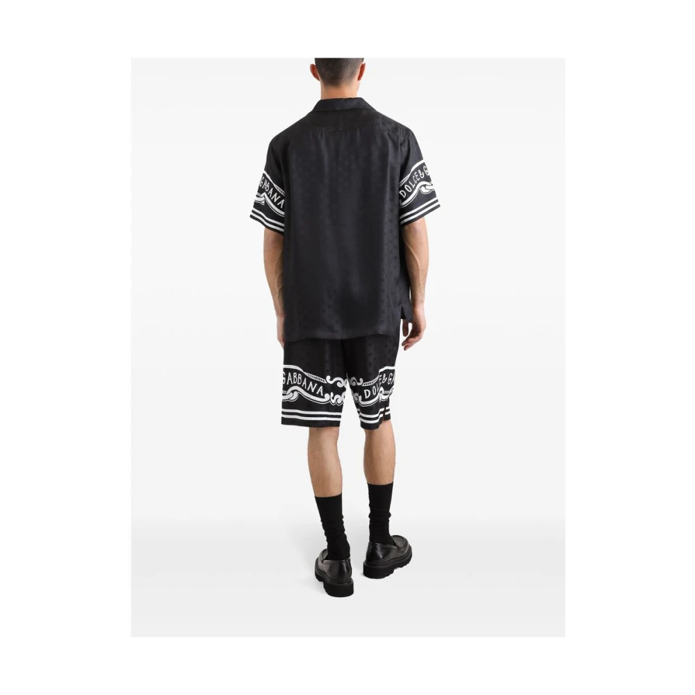Dolce & Gabbana Zwarte Logo Print Camp Kraag Shirt Black Heren