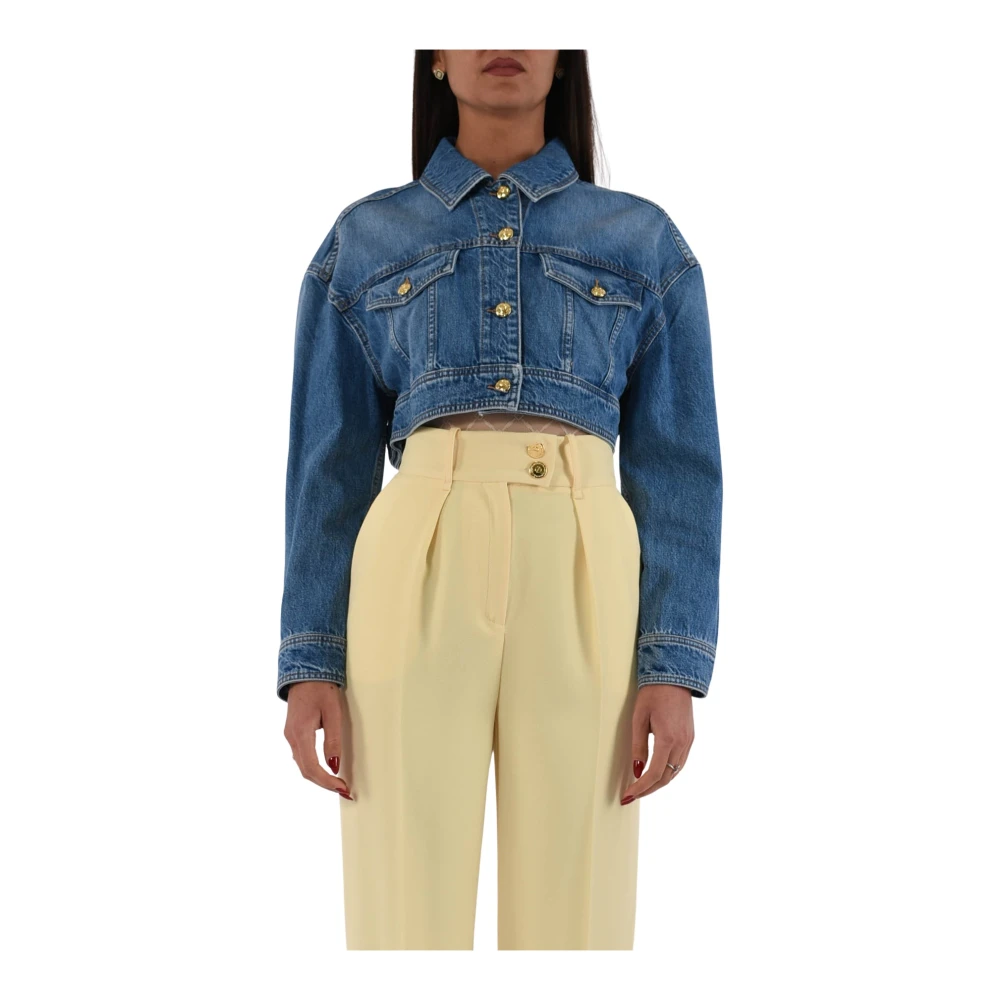 Elisabetta Franchi Geknipte denim jas met tabak stiksels Blue Dames