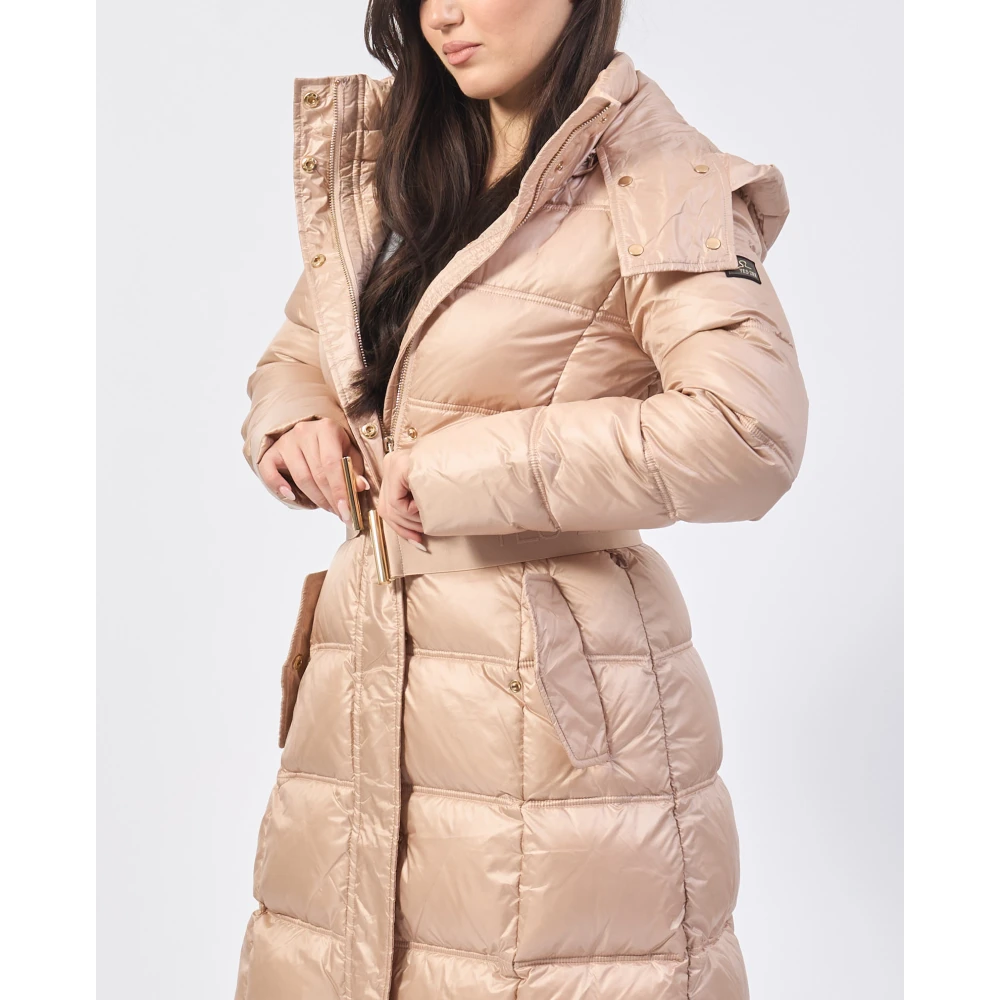 YES ZEE Lang gewatteerde jas met capuchon en riem Beige Dames