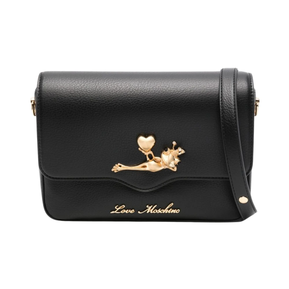 Love Moschino Svart Skuldväska i Faux Läder med Groda Motiv Black, Dam