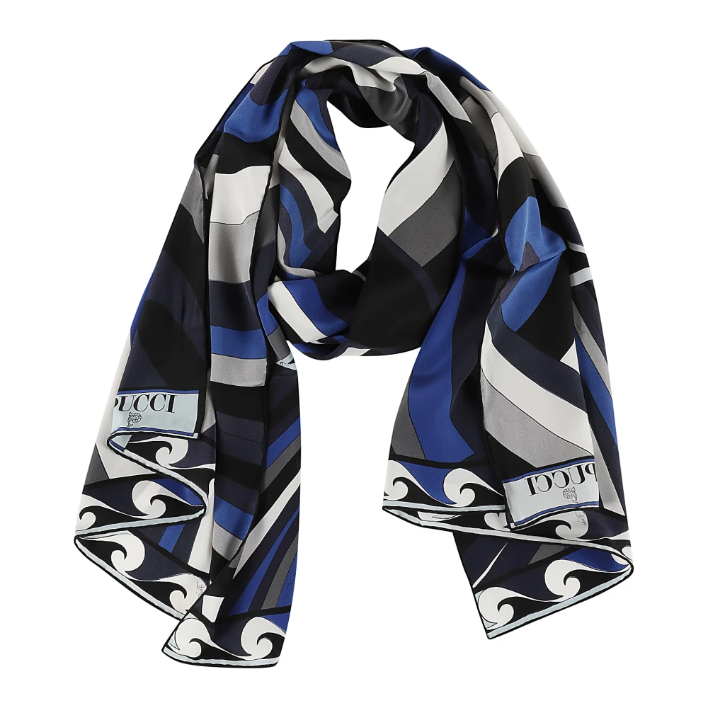 EMILIO PUCCI Blauwe Zijden Sjaal Aw24 Multicolor Dames