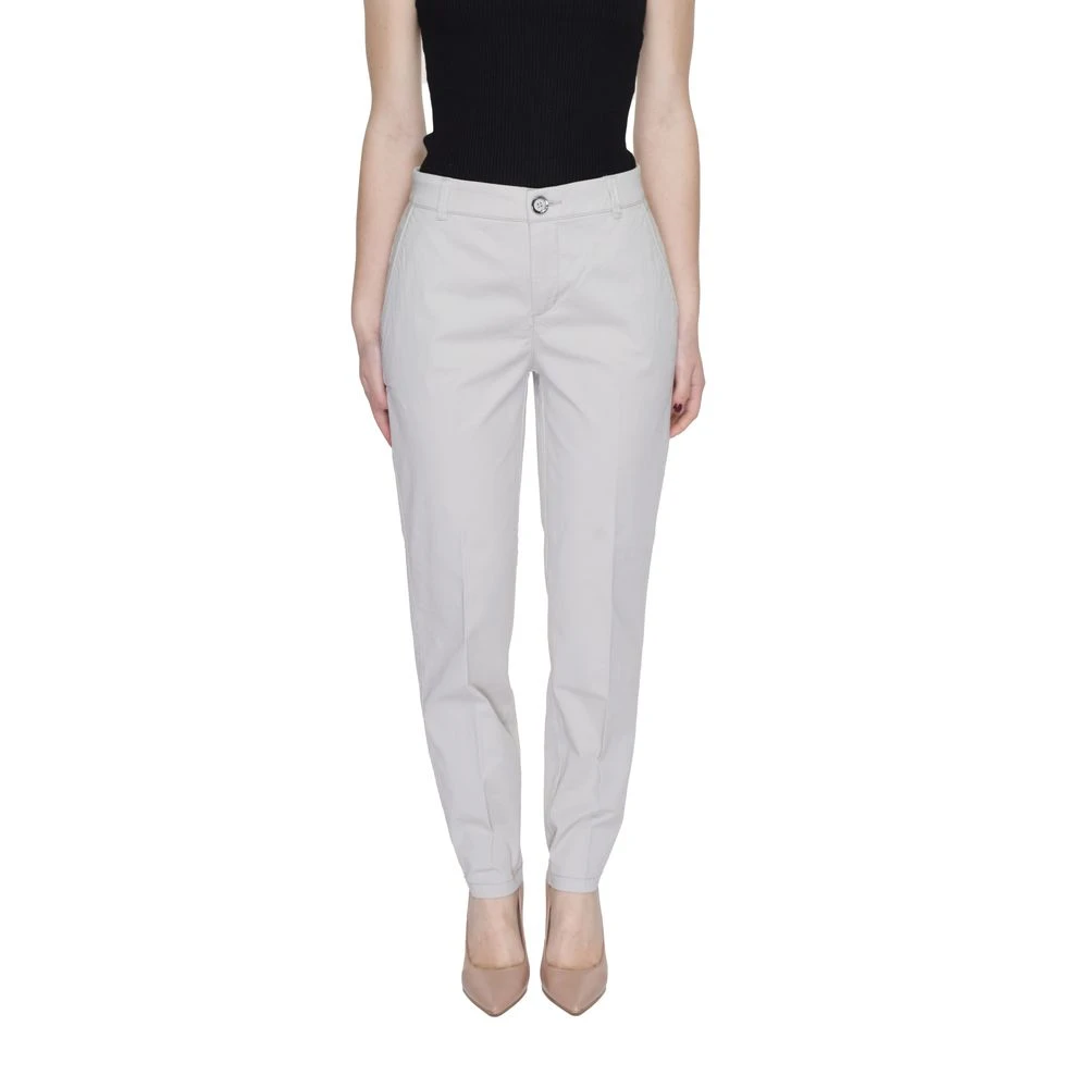 Street One Women's White Tapered Trousers, 2XL, Beige Cotton Cigarette Trousers