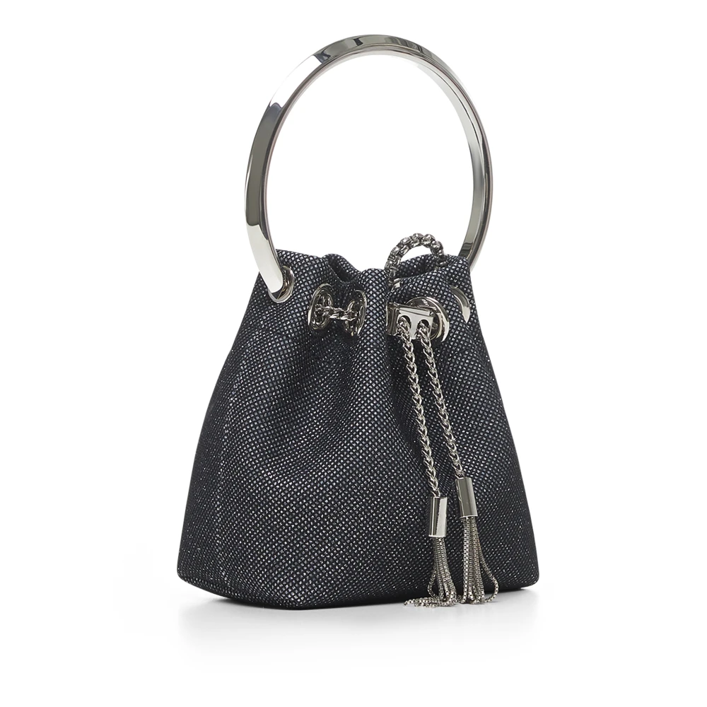 Jimmy Choo Metalen Ketting Trekkoord Glitter Mesh Tas Gray Dames