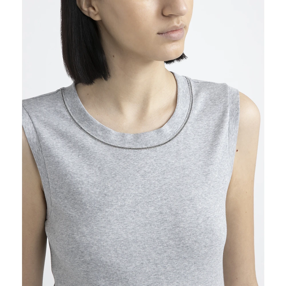 PESERICO Stretch jersey top met Punto Luce afwerking Gray Dames