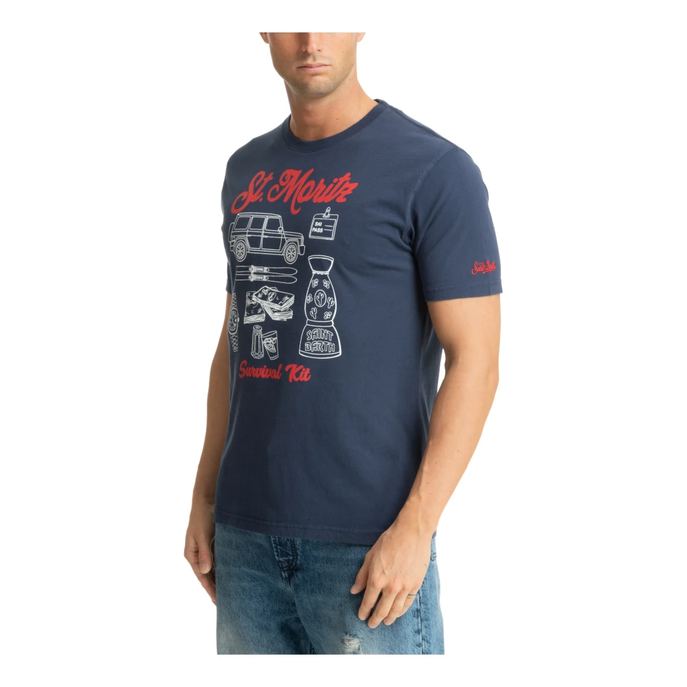 MC2 Saint Barth Gestreept Logo T-shirt Blue Heren