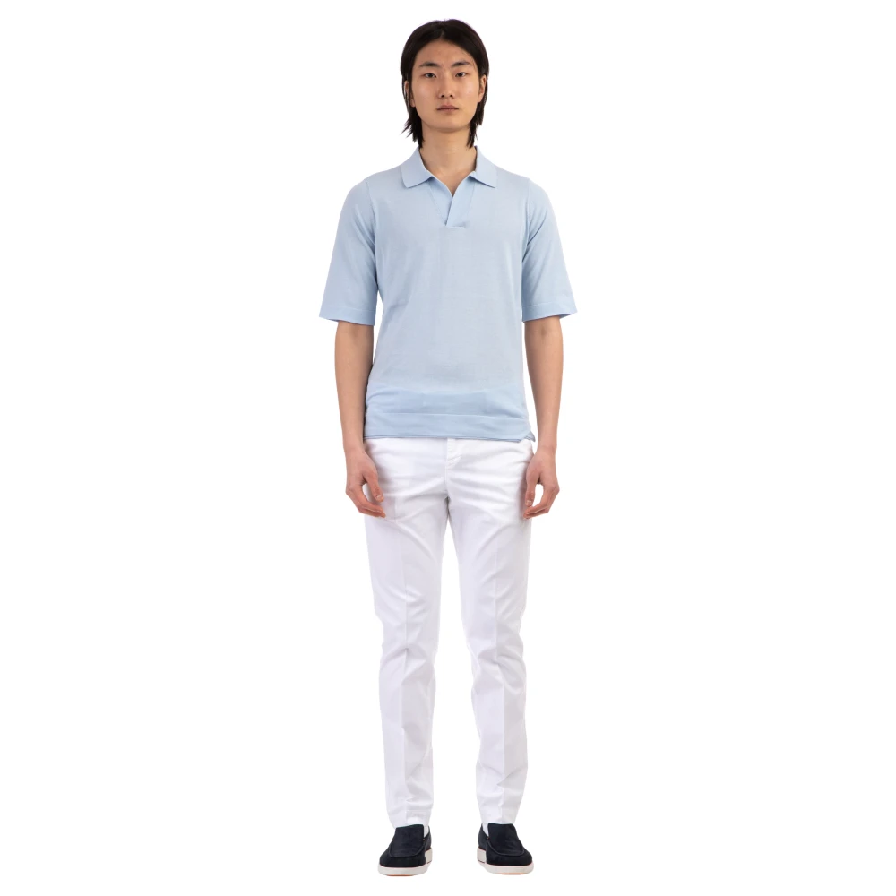 Ballantyne Men's Blue Open Collar Ultralight Cotton Polo - Polo Shirts - L - Tops