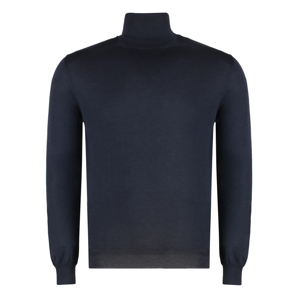 Malo Cashmere Turtleneck Pullover Ribbed Knit Blue Heren