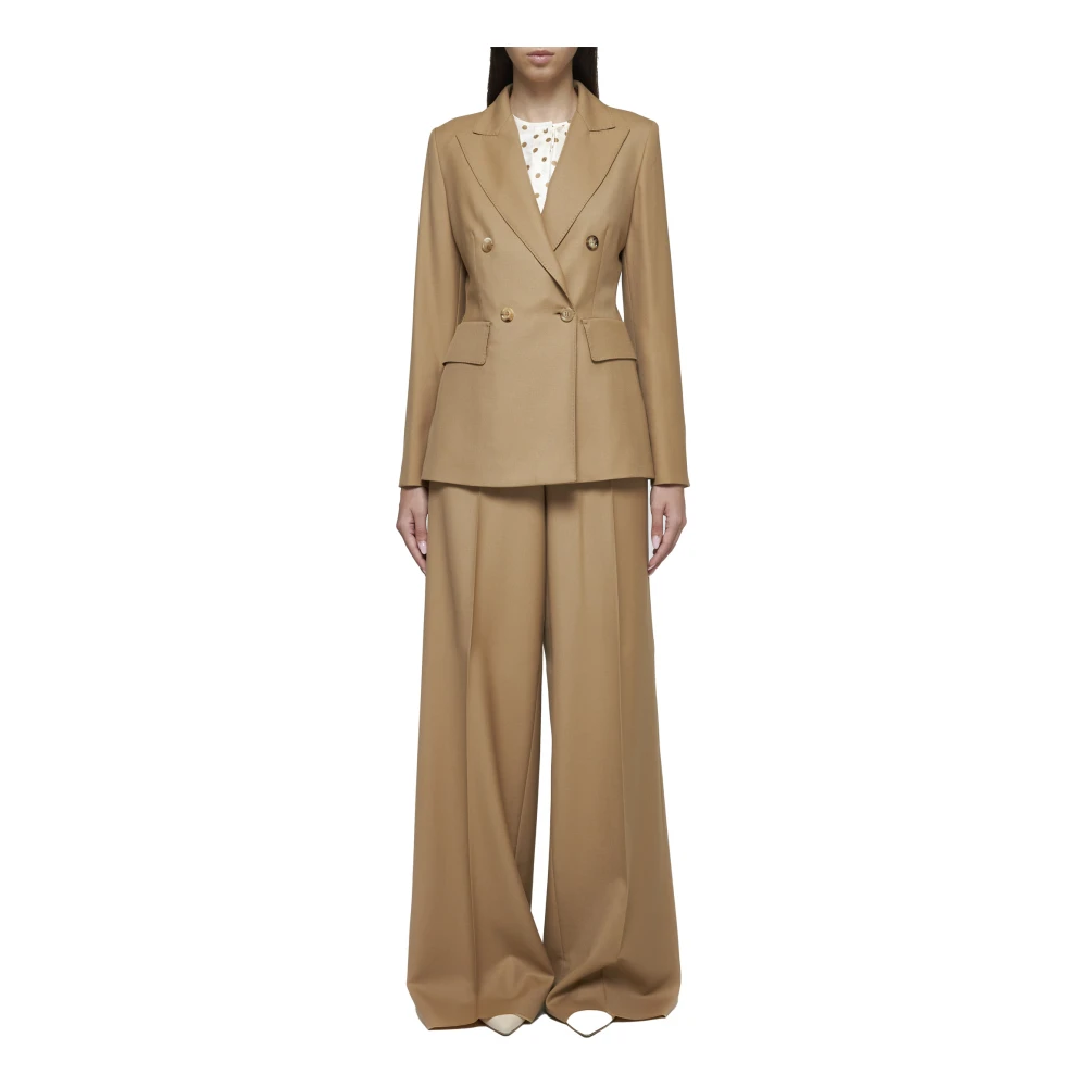 Max Mara Palazzo Broek in Honing-Tint Wol Beige Dames