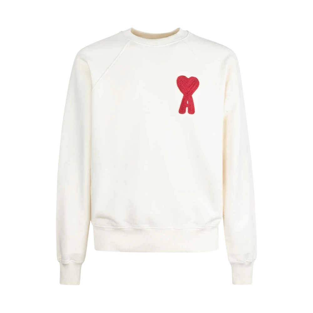 Ami Paris Men's Beige Sweatshirts, 2XL, Sweatshirt With Maxi Heart Logo