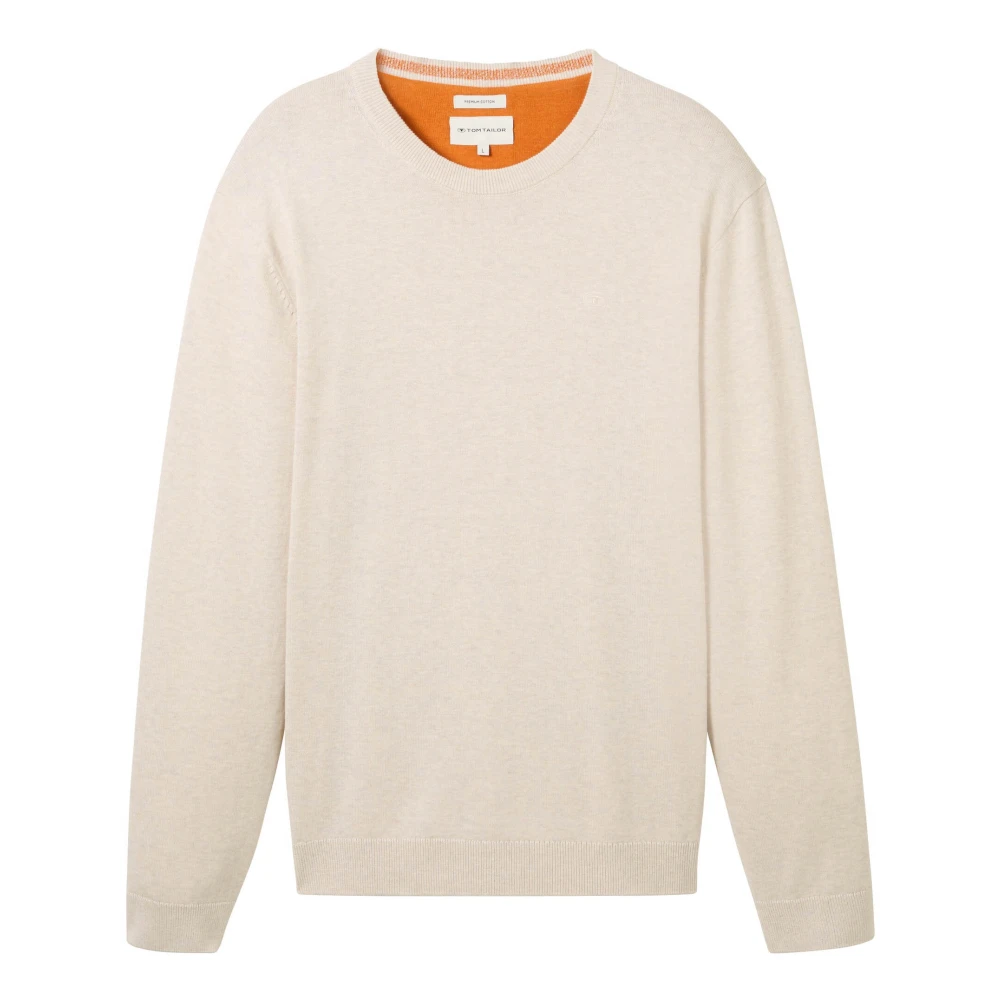 Tom Tailor Basis Crewneck Gebreid Zand Wit Melange Beige Heren