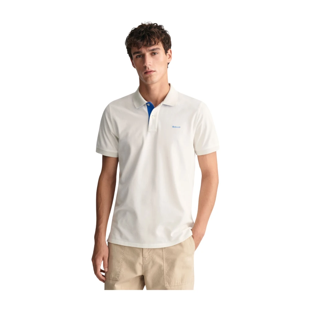 Gant Stretch Bomull Polo Skjorta Regular Passform White, Herr