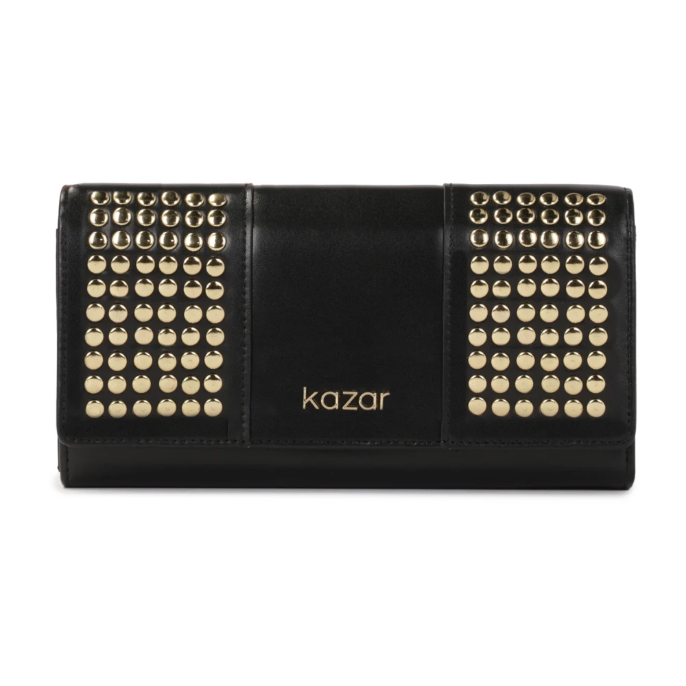 Kazar Zwarte leren portemonnee met gouden strass-steentjes Black Dames