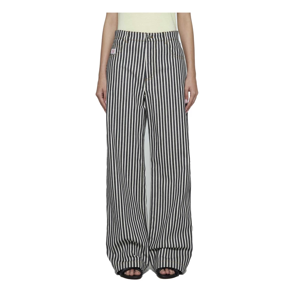 Bottega Veneta Pinstriped Denim Jeans Straight Leg Blue Dames