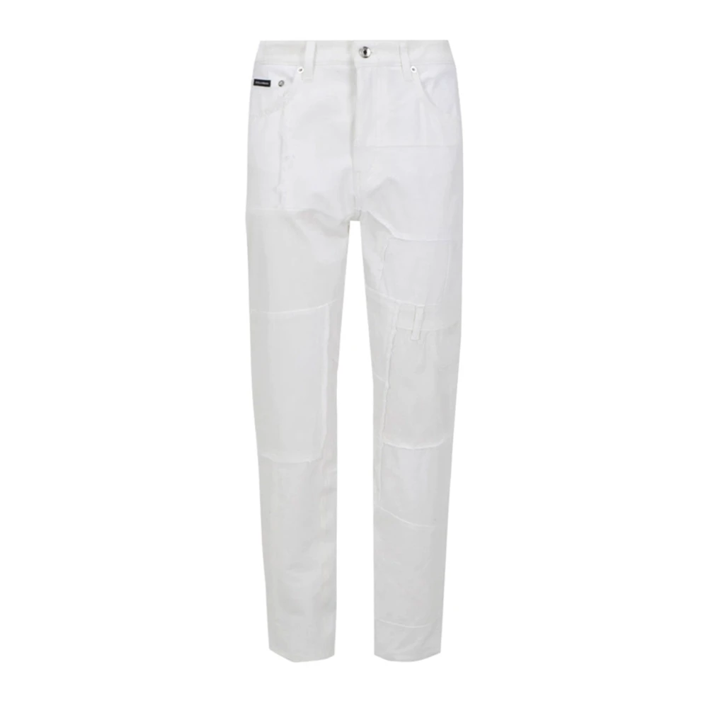 Dolce & Gabbana Women's White Denim Jeans With Logo Detail - Straight Fit Jeans - M - Jeans