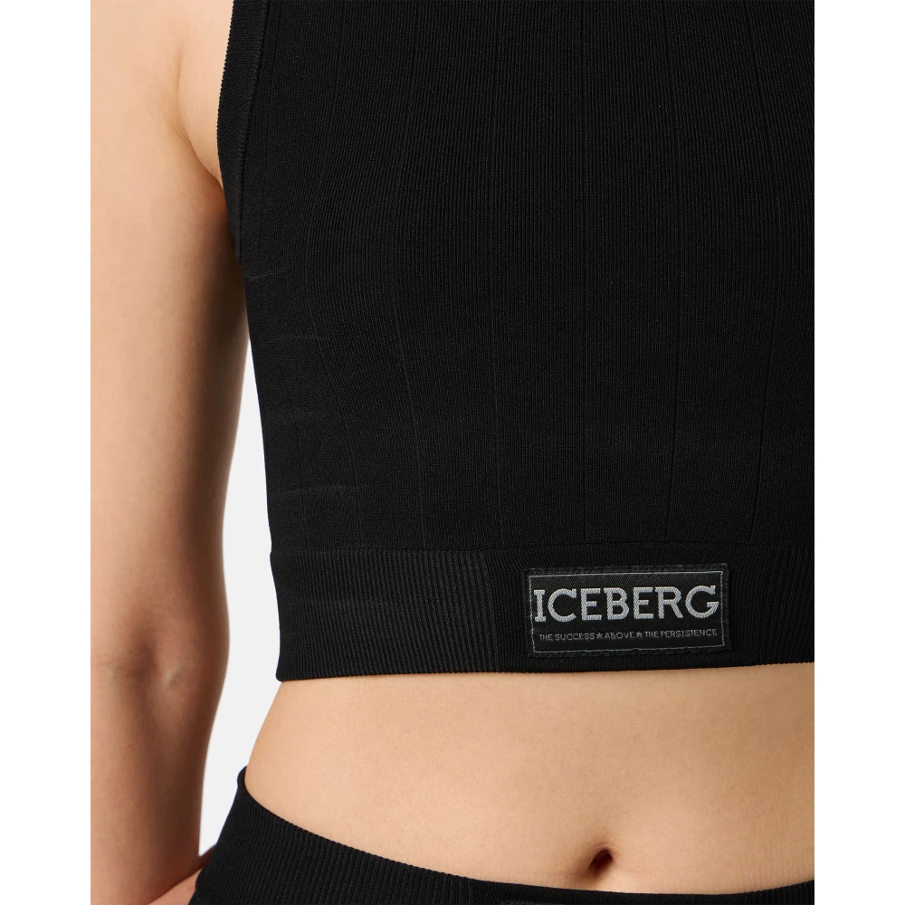 Iceberg Zwarte actieve top in geribbeld breisel met logo Black Dames