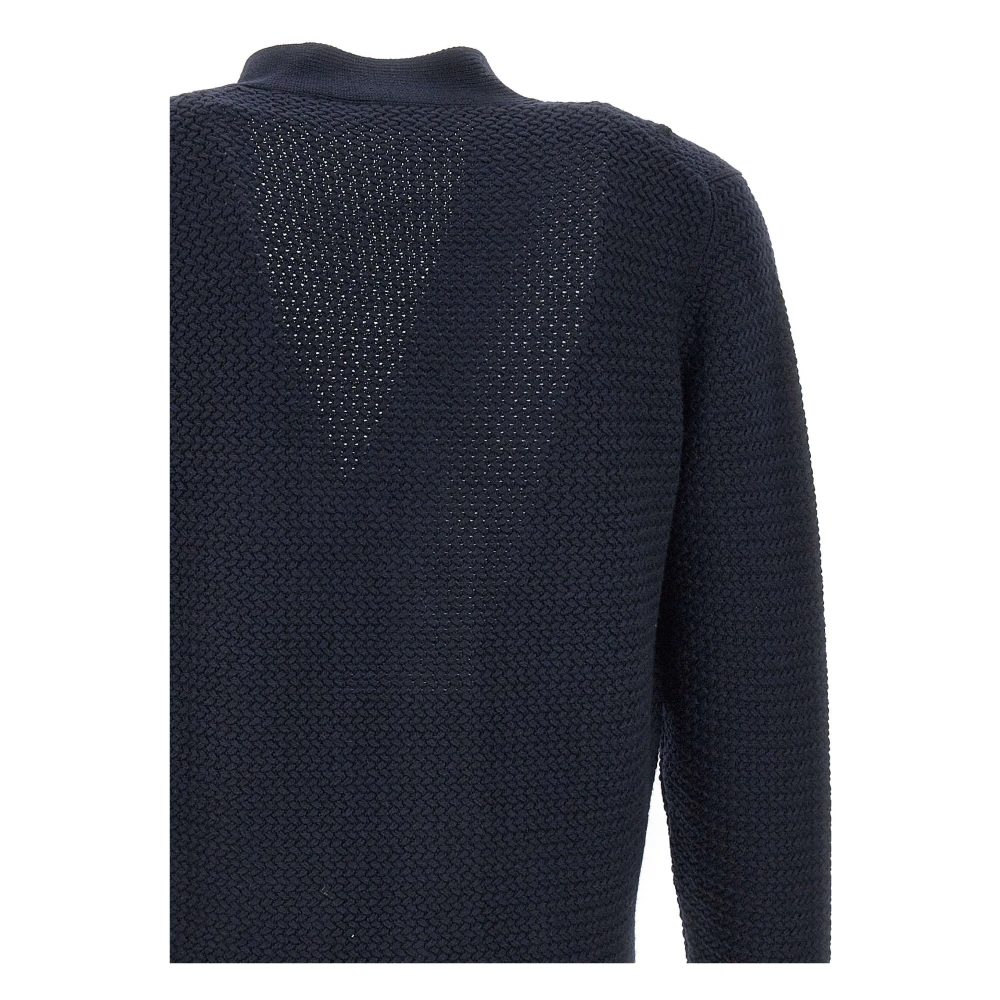 Filippo De Laurentiis Blauwe Merinowol Vest Honingraat Weefsel Blue Heren