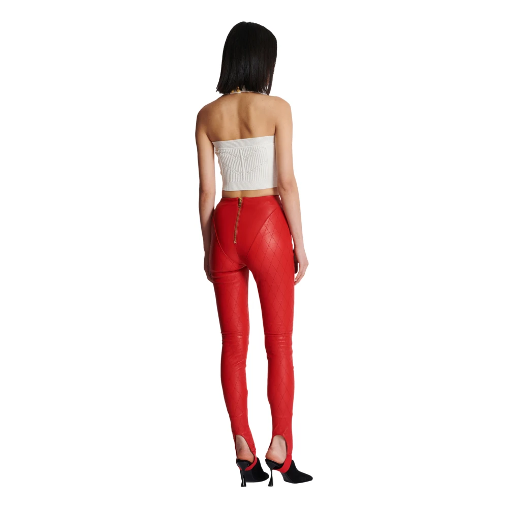 Balmain Topstitched leren leggings Red Dames
