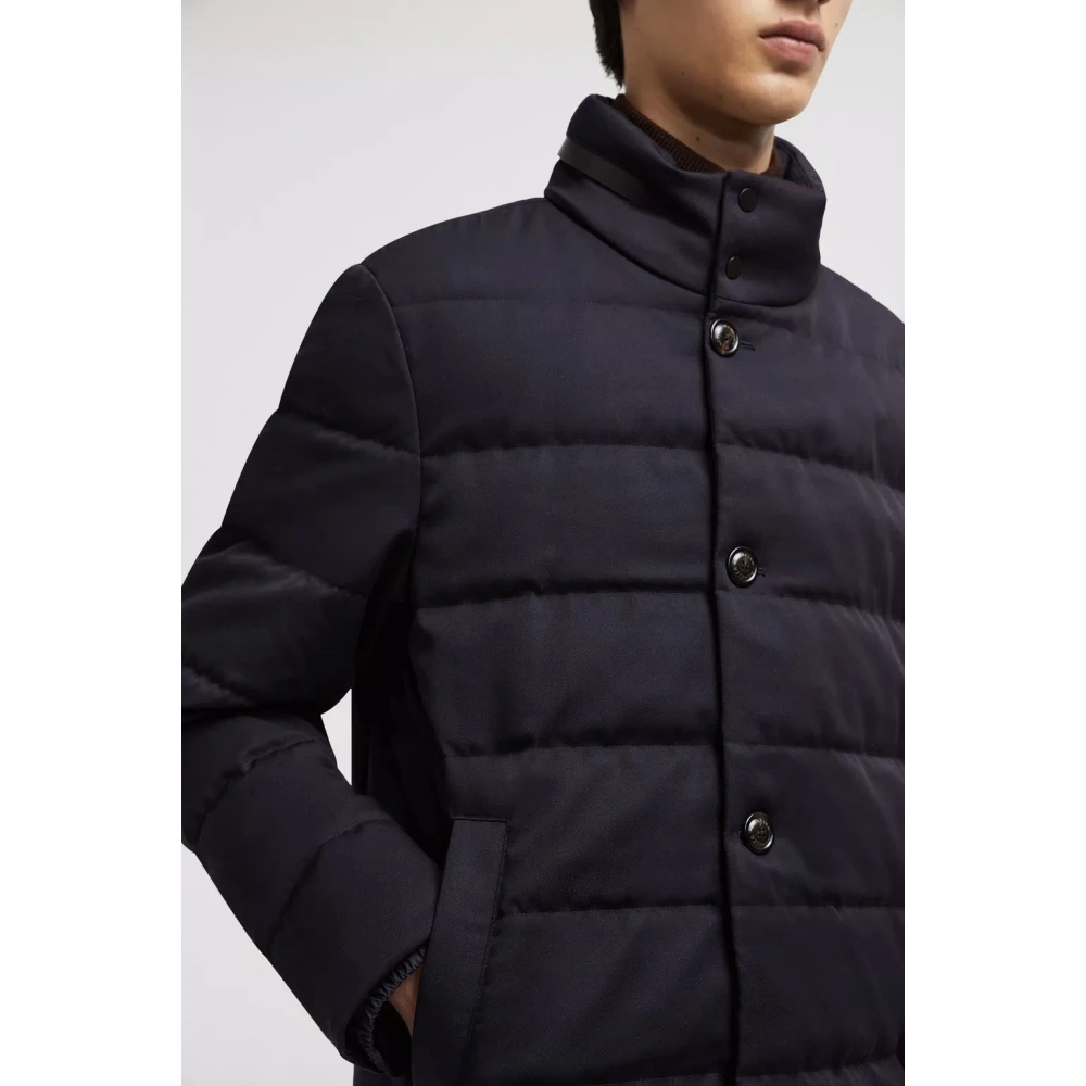 Moncler Nachtblauwe Wol Lange Donsjas Blue Heren