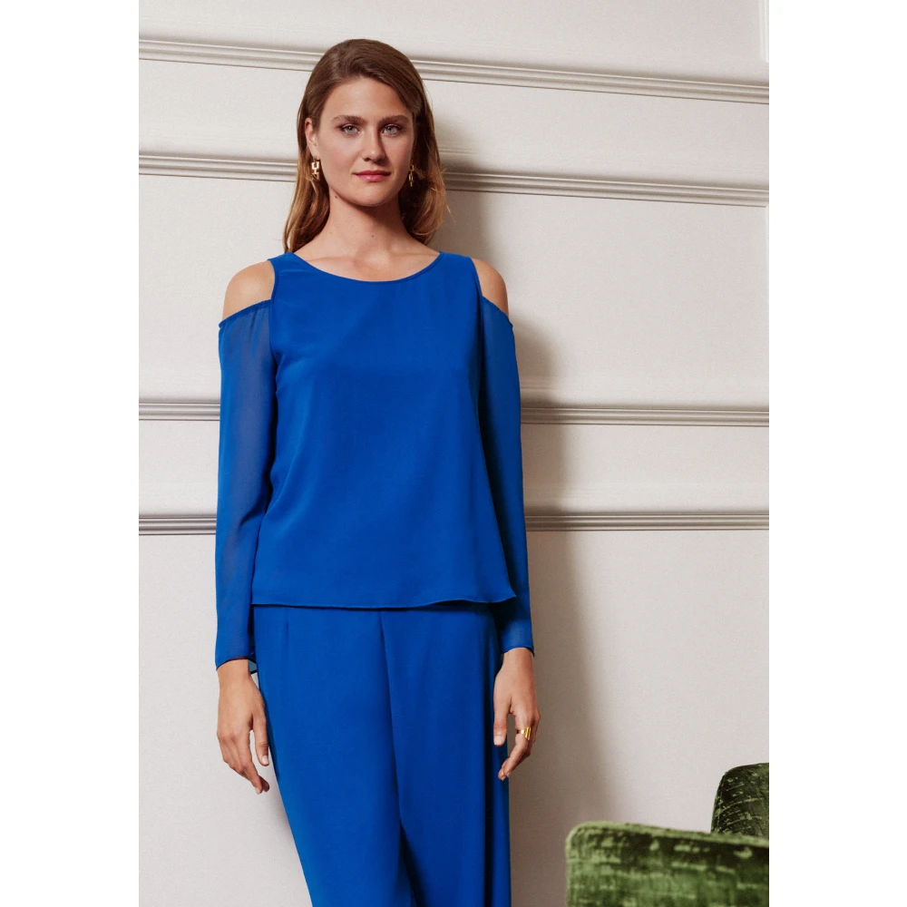 Vera Mont Schouderloze blouse met uitsparingen Blue Dames