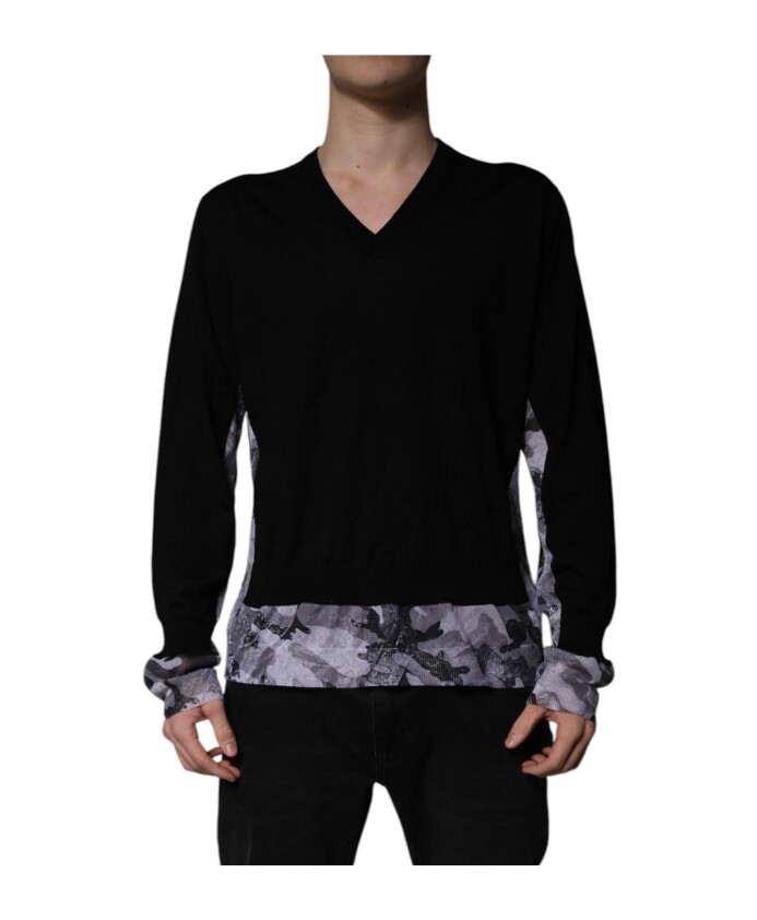 pull-v-en-laine-camouflage-noire