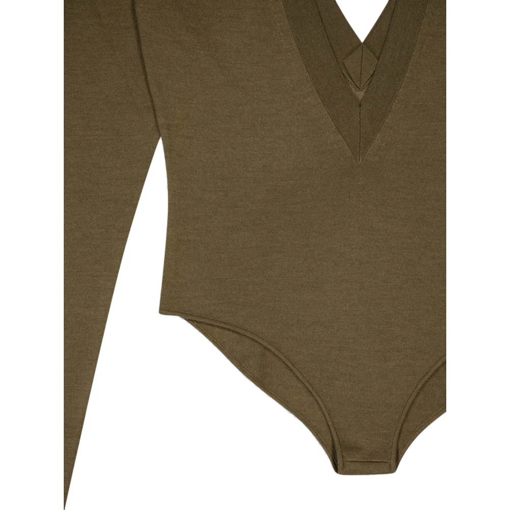 Saint Laurent Groene Mesh Bodysuit met V-hals Green Dames