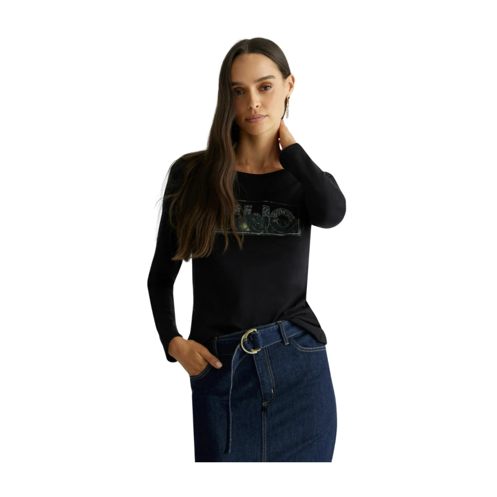 Liu Jo Stijlvol T-shirt met Applicaties Black Dames