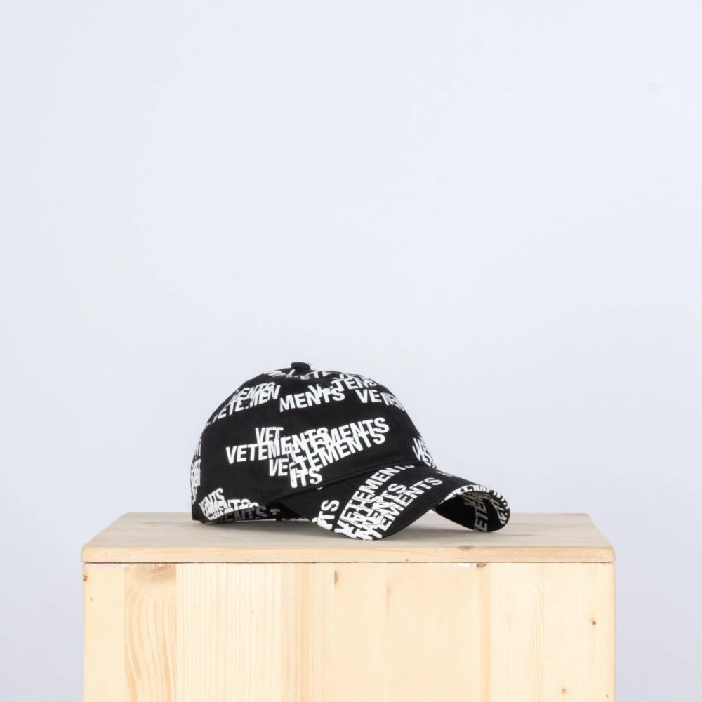 Vetements Zwarte Katoenen Baseballpet met Wit Logo Black Dames