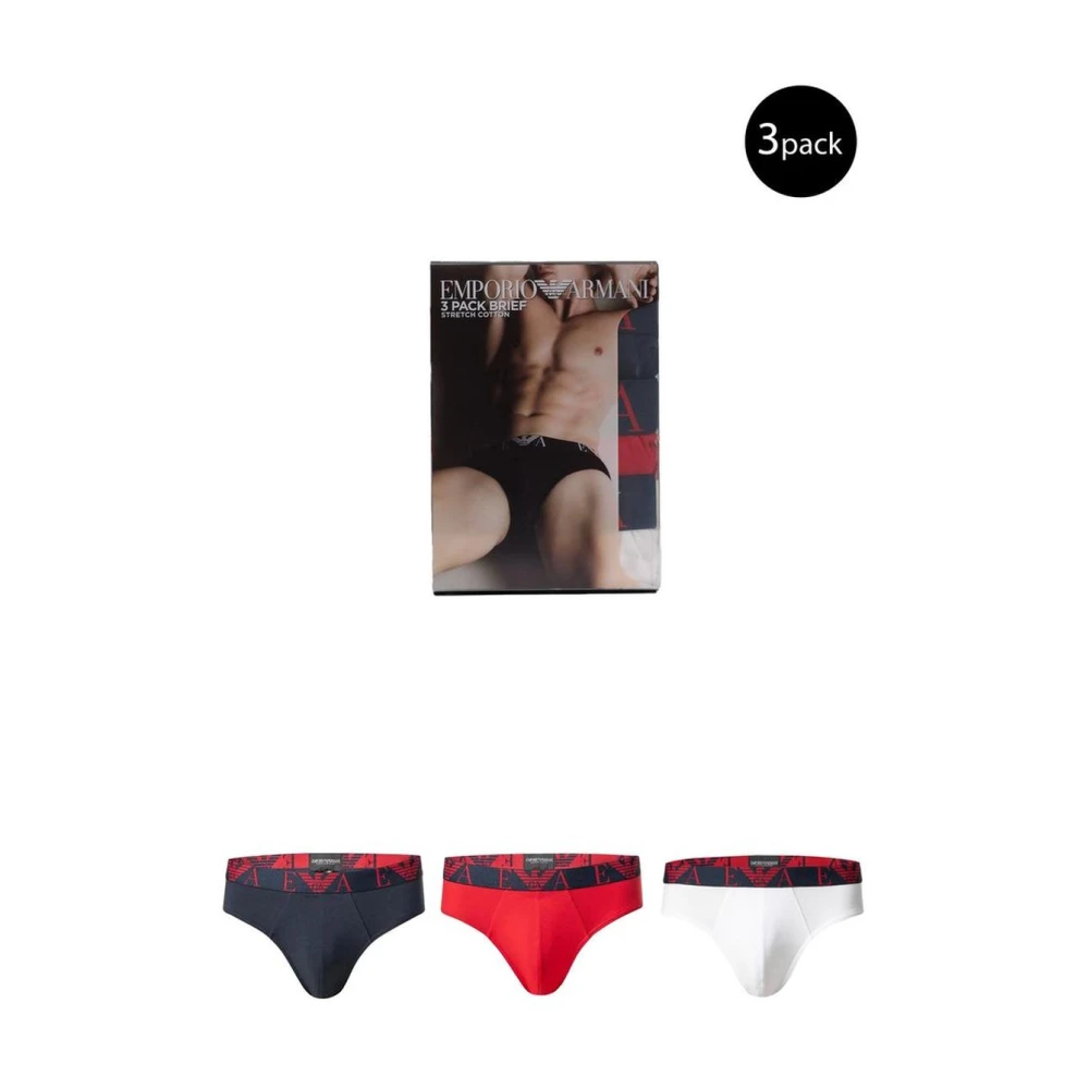 Emporio Armani Rode Katoenen Stretch Briefs Multicolor Heren
