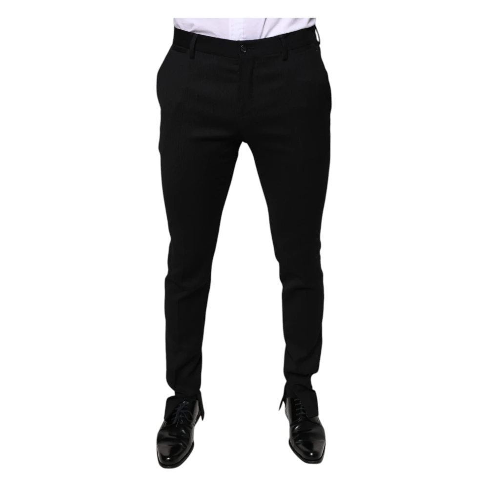 Dolce & Gabbana , Suit Trousers, Male, Black, M, Black Wool Blend Skinny Dress Trousers - Image 3