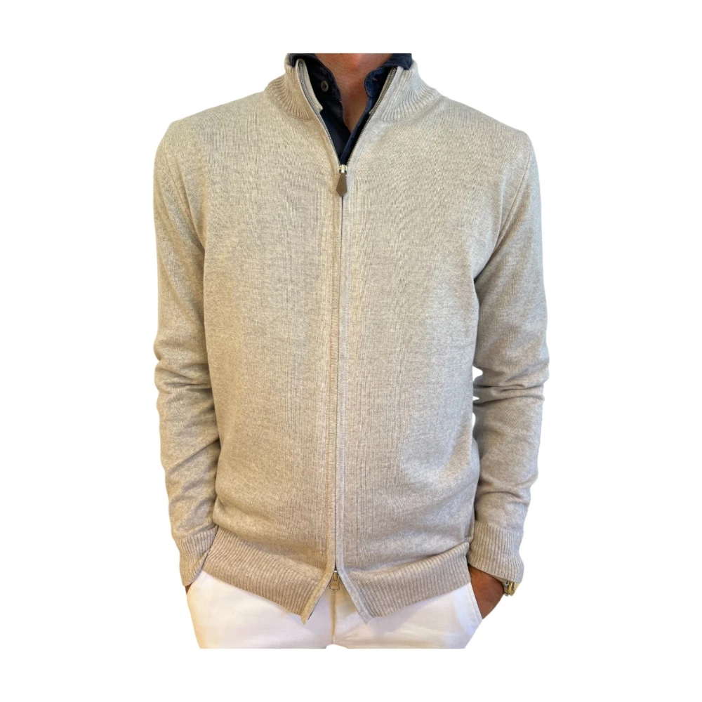 Beige Merino Wool Zip Cardigan