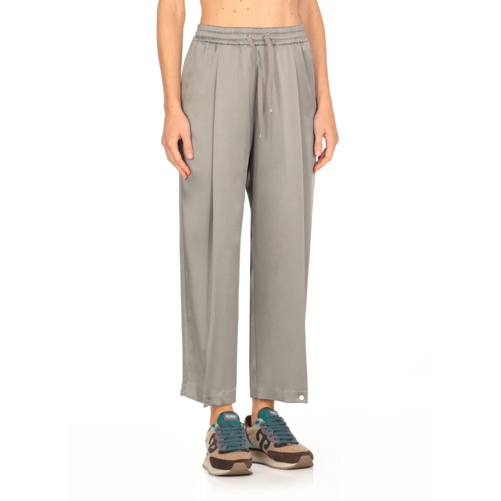 Herno Grijze satijnen broek met elastische tailleband Gray Dames