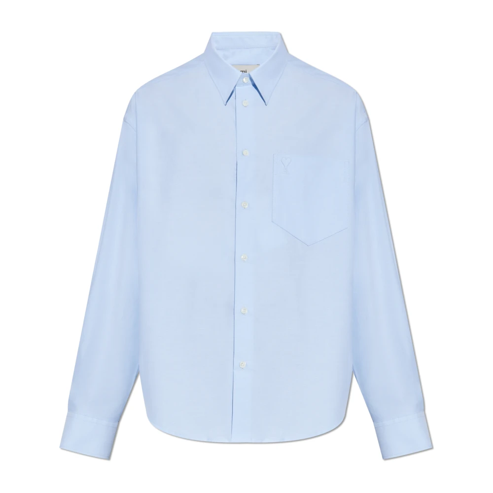 Ami Paris Unisex Blå Skjortor L, Bomull, Skjorta Med Logotyp