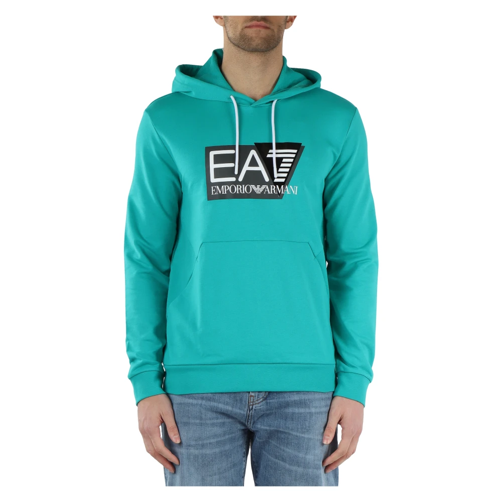 Emporio Armani EA7 Katoenen hoodie met logo print Green Heren