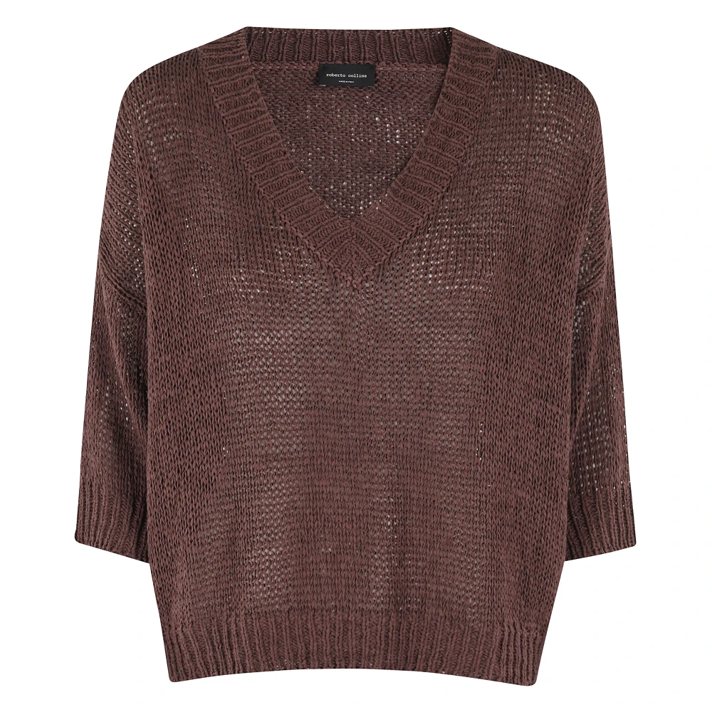 Roberto Collina V-hals Trui in Wollen Mix Brown Dames