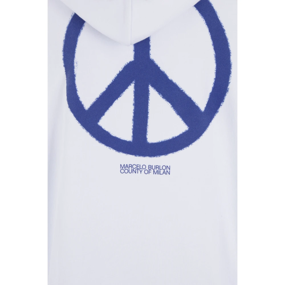 Marcelo Burlon Oversized Hoodie met Peace Logo Print White Heren