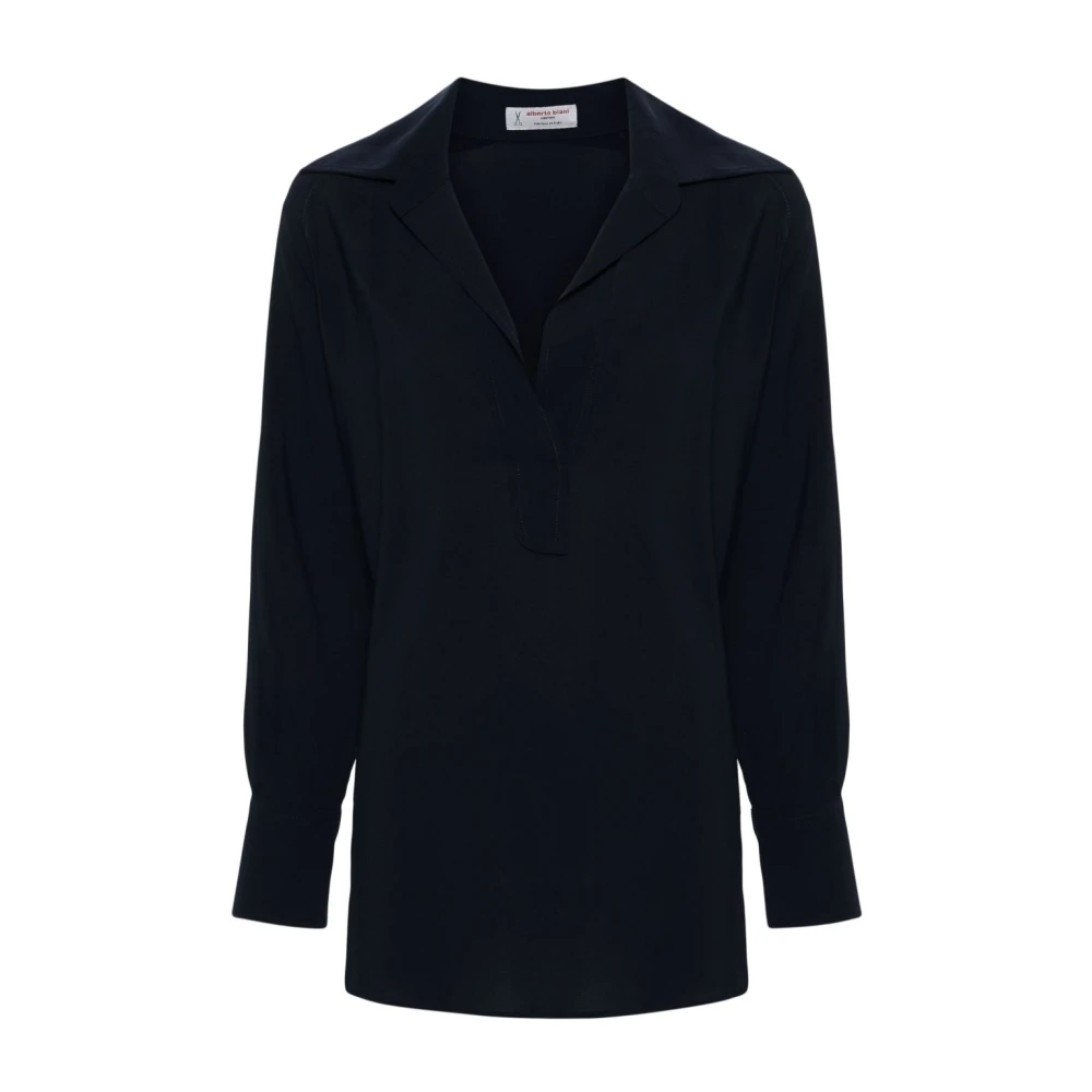 Alberto Biani Blauw Stretch Overhemd Klassieke Kraag Blue Dames