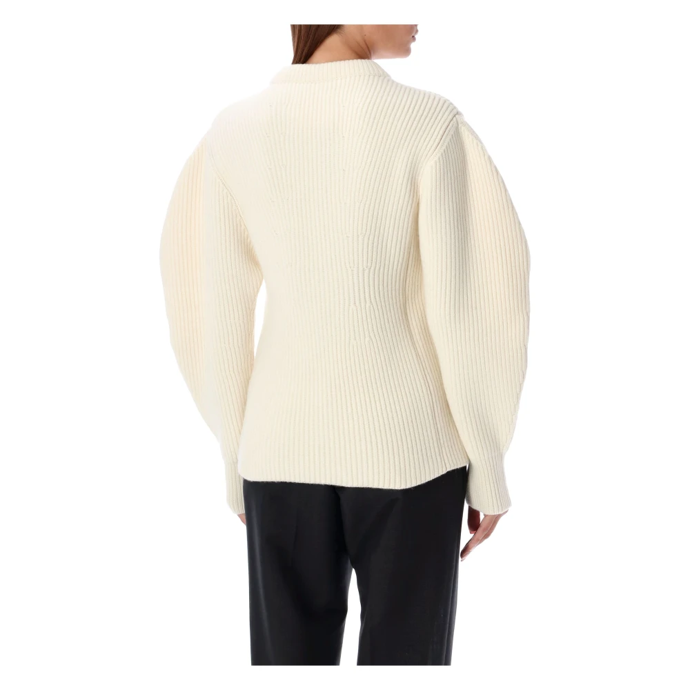 Jil Sander Ballonmouw Gebreide Chalk Sweater Beige Dames