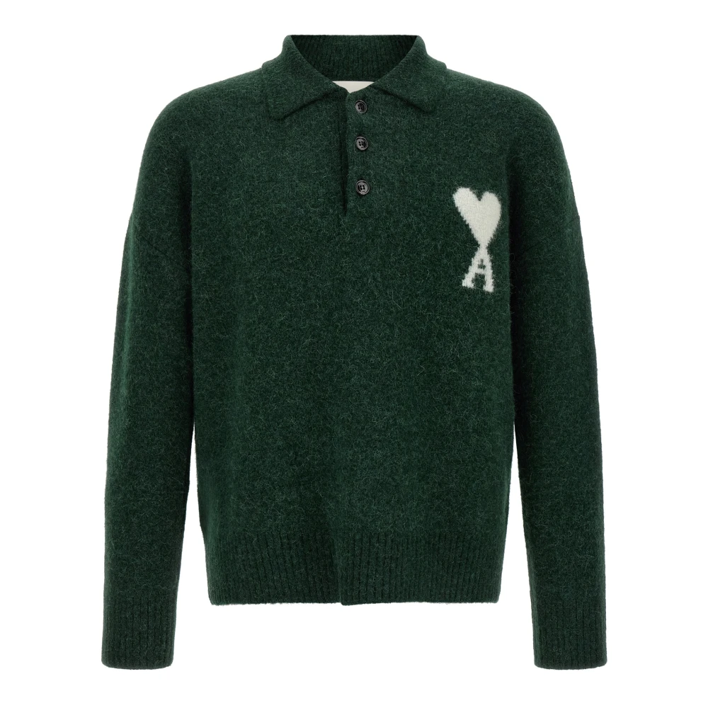 Ami Paris Uomo Verde - Maglia Polo Girocollo De Coeur - Knitwear - L