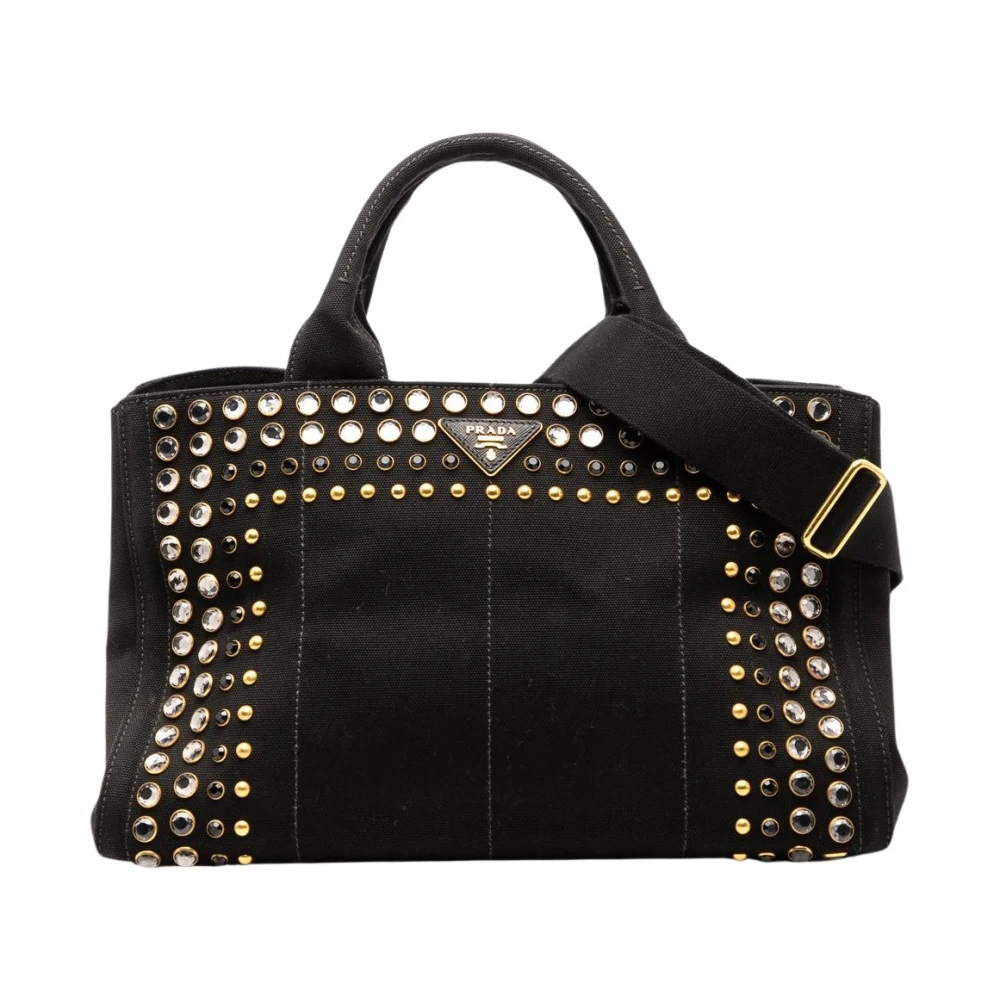 Prada Vintage Women's Black Pre-Owned Embellished Fabric Tote
