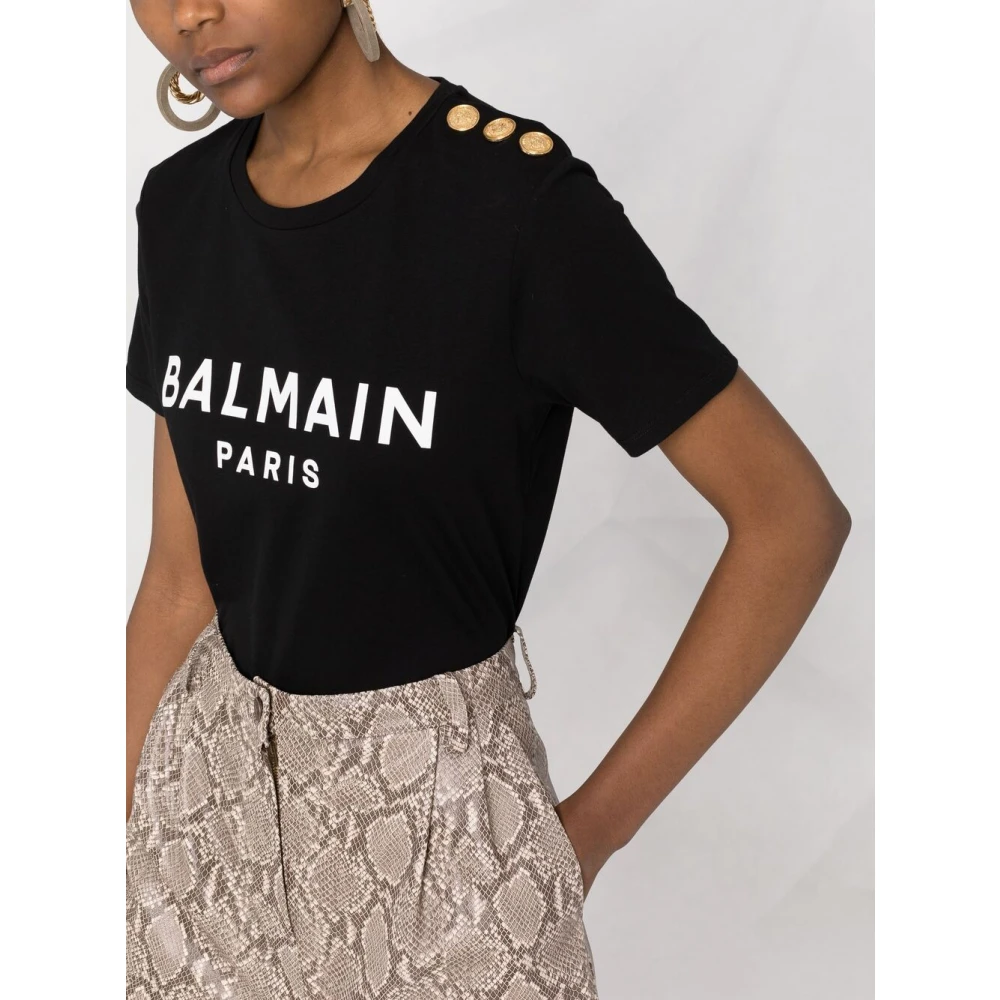 Balmain Zwart Logo Print T-Shirt Vrouwen Black Dames