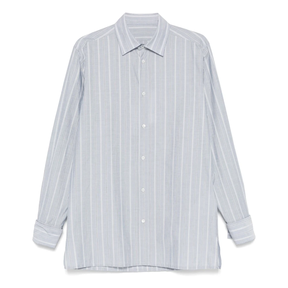 Maison Margiela Blauwe Button-Up Shirt met Gebogen Zoom Blue Heren