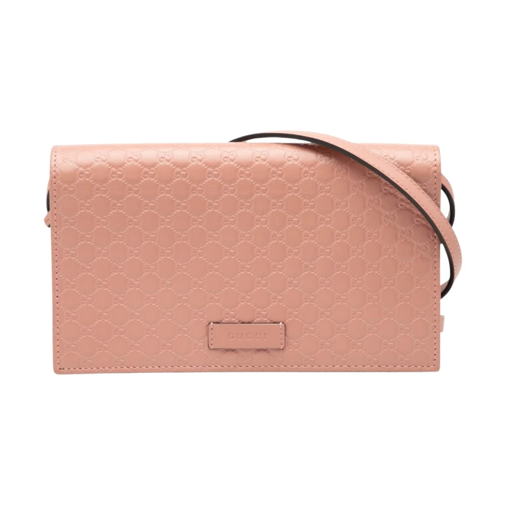 Gucci Vintage Rosa Pre-Owned Embossed Leather Wallet On Chain