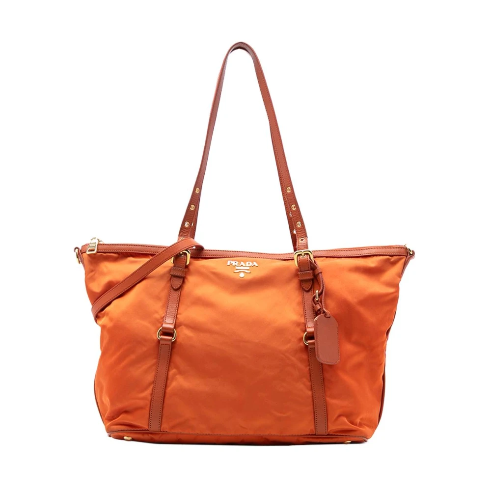 Prada Vintage Women's Orange Pre-Owned Vintage Nylon And Leather Tote Bag