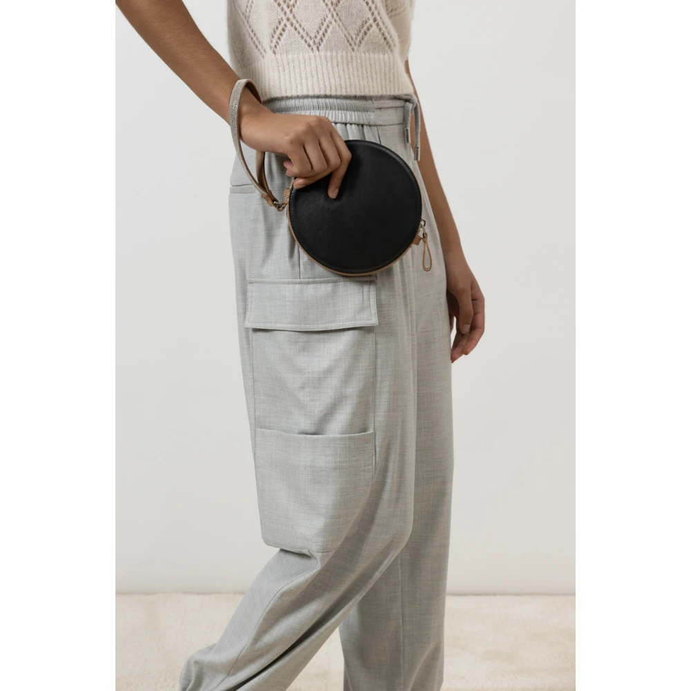 PESERICO Wollen viscose baggy broek met cargozakken Gray Dames