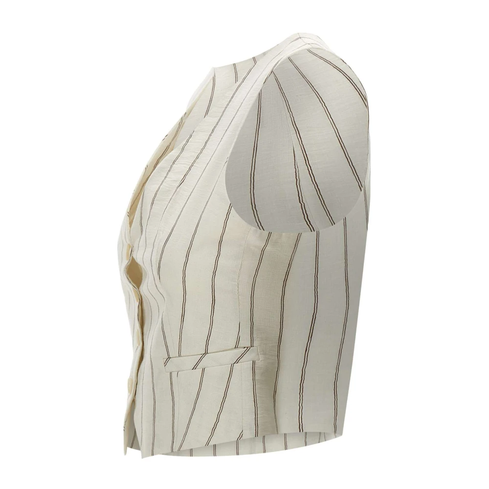 Kaos Gestreepte Linnen Gilet Wit White Dames